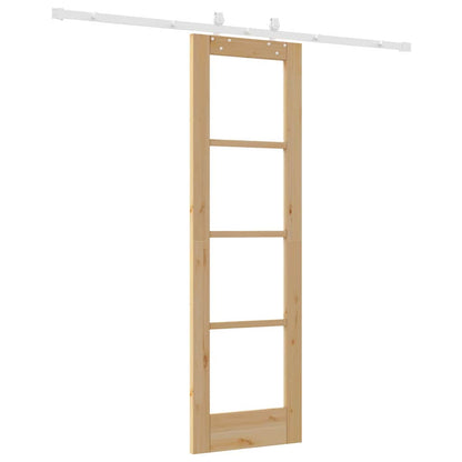 vidaXL Sliding Door 61 x 198.5 cm Solid Pine Wood and Glass Natural 6