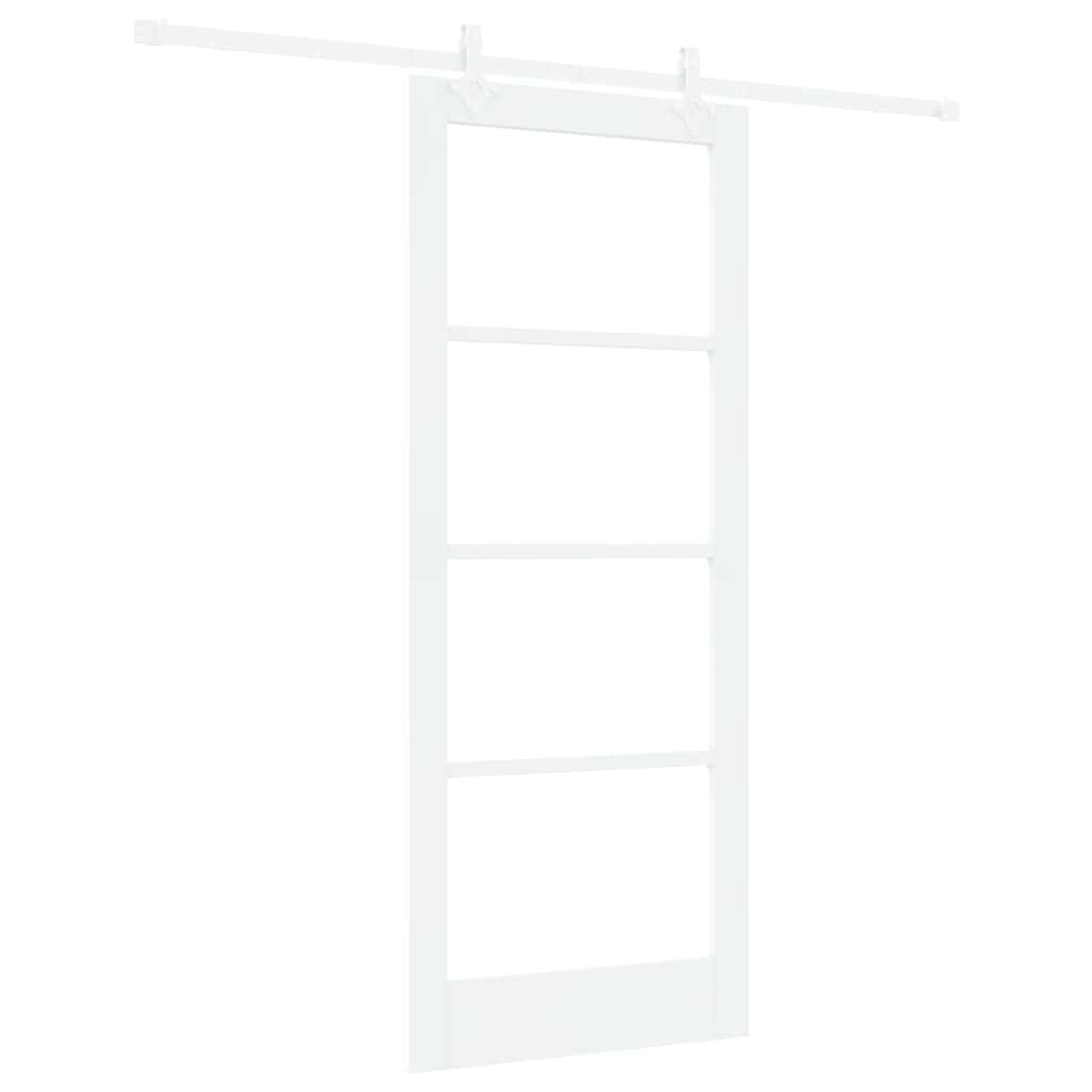 vidaXL Sliding Door 83 x 202 cm Solid Pine Wood and Glass White 2