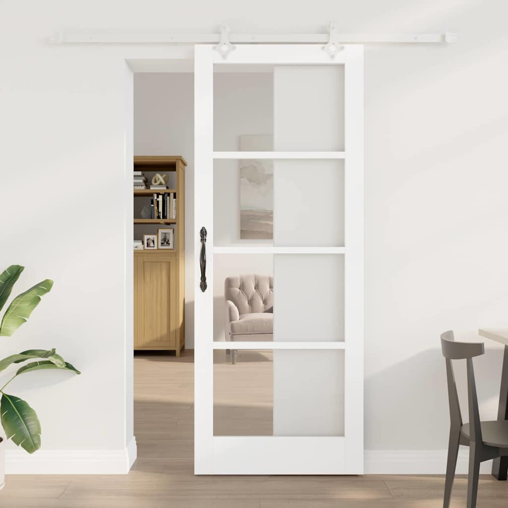 vidaXL Sliding Door 83 x 211 cm Solid Pine Wood and Glass White 1
