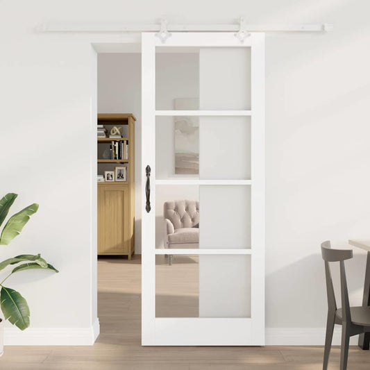 vidaXL Sliding Door 83 x 211 cm Solid Pine Wood and Glass White 1