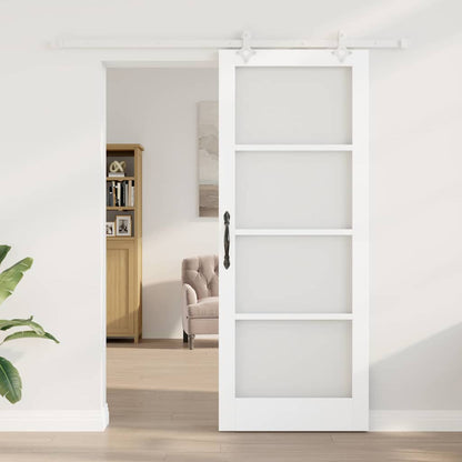 vidaXL Sliding Door 83 x 211 cm Solid Pine Wood and Glass White 3