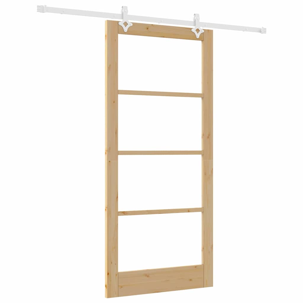 vidaXL Sliding Door 93 x 202 cm Solid Pine Wood and Glass Natural 2