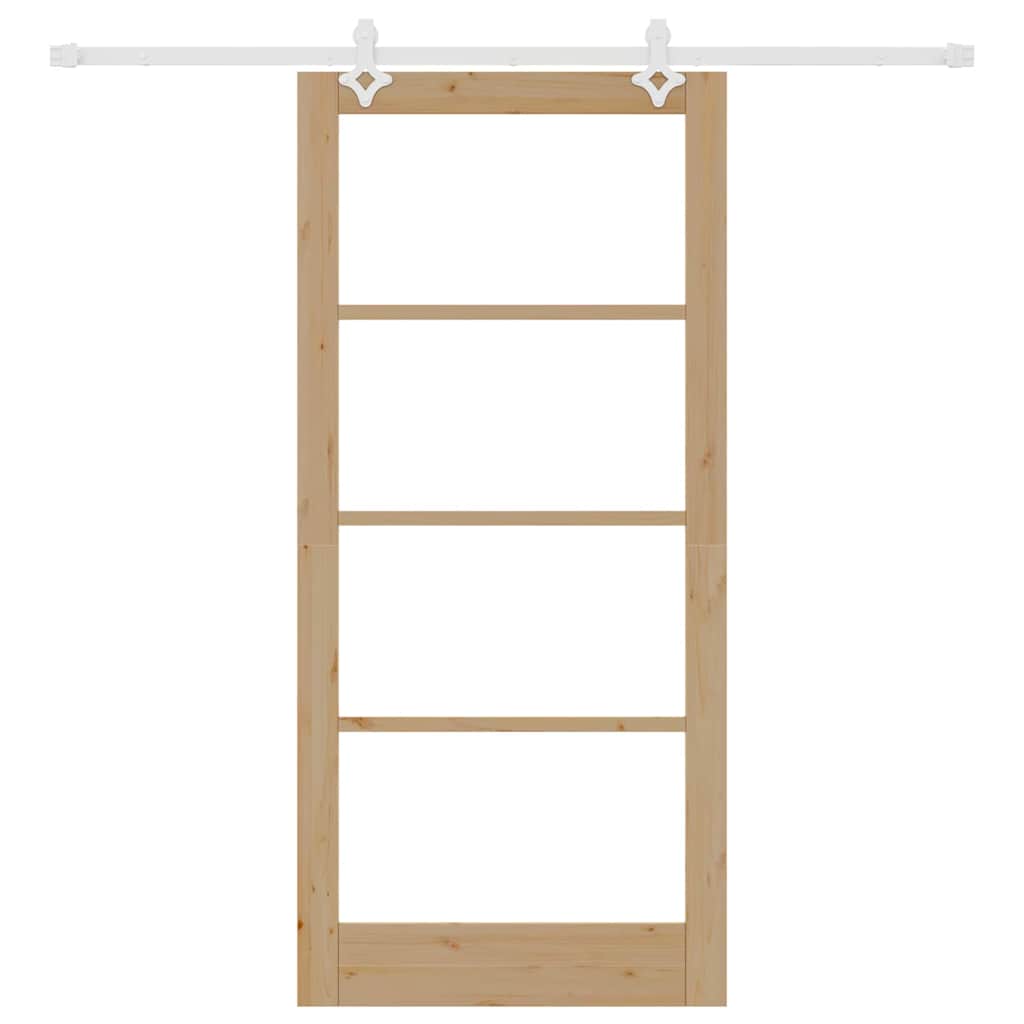vidaXL Sliding Door 93 x 202 cm Solid Pine Wood and Glass Natural 4