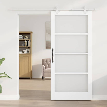 vidaXL Sliding Door 93 x 202 cm Solid Pine Wood and Glass White 3