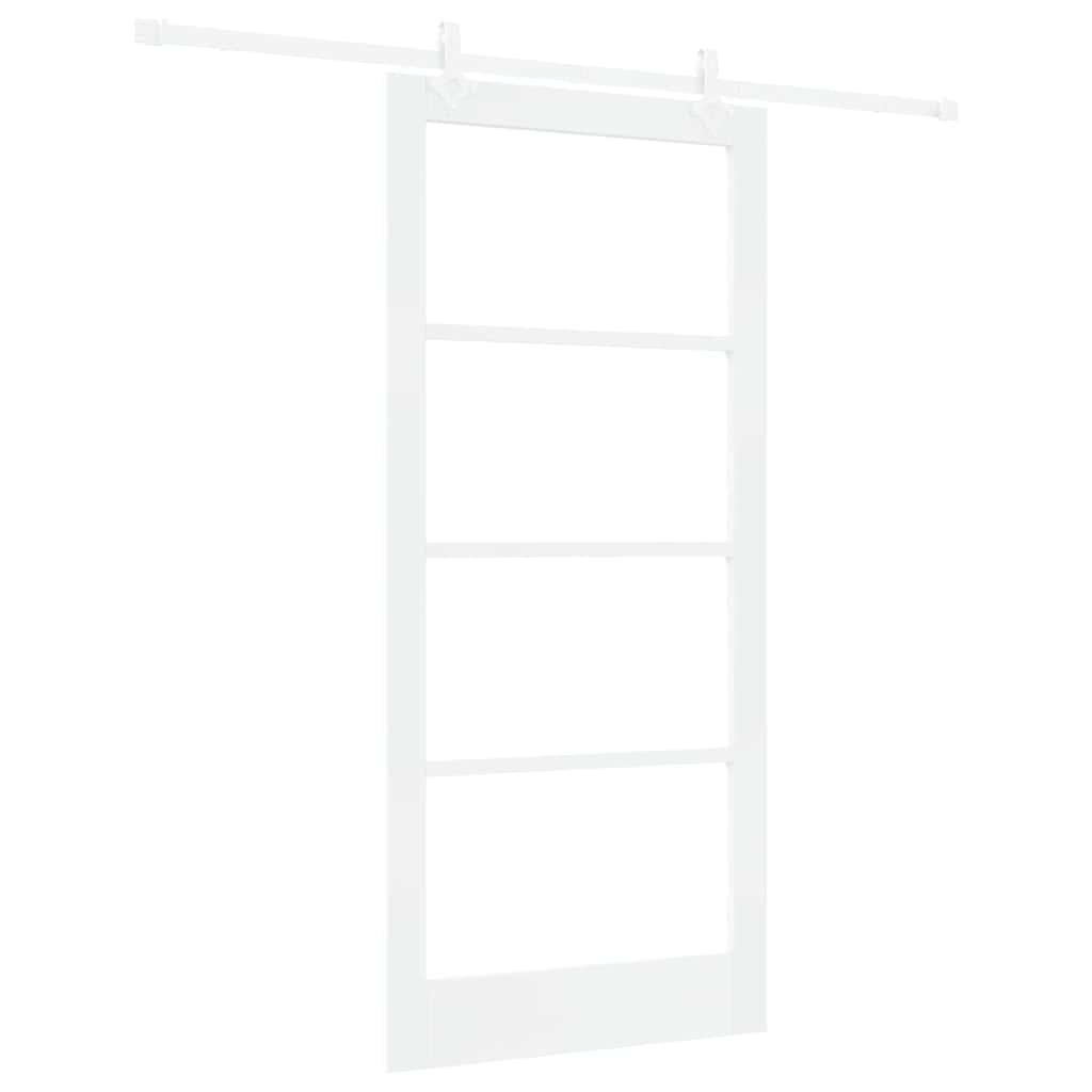 vidaXL Sliding Door 93 x 202 cm Solid Pine Wood and Glass White 2
