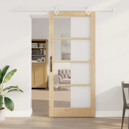 vidaXL Sliding Door 93 x 211 cm Solid Pine Wood and Glass Natural 1