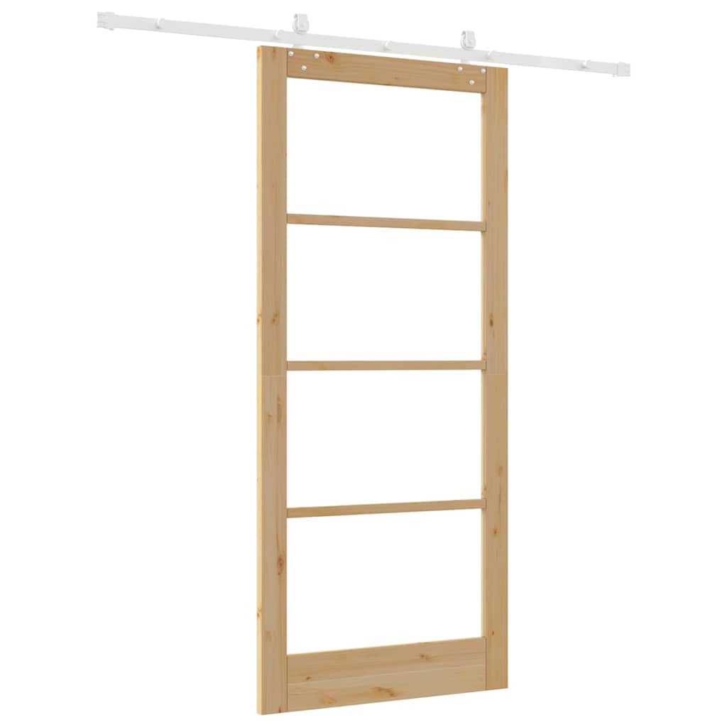 vidaXL Sliding Door 93 x 211 cm Solid Pine Wood and Glass Natural 6