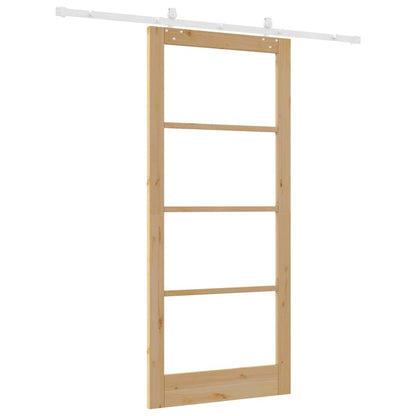 vidaXL Sliding Door 93 x 211 cm Solid Pine Wood and Glass Natural 6