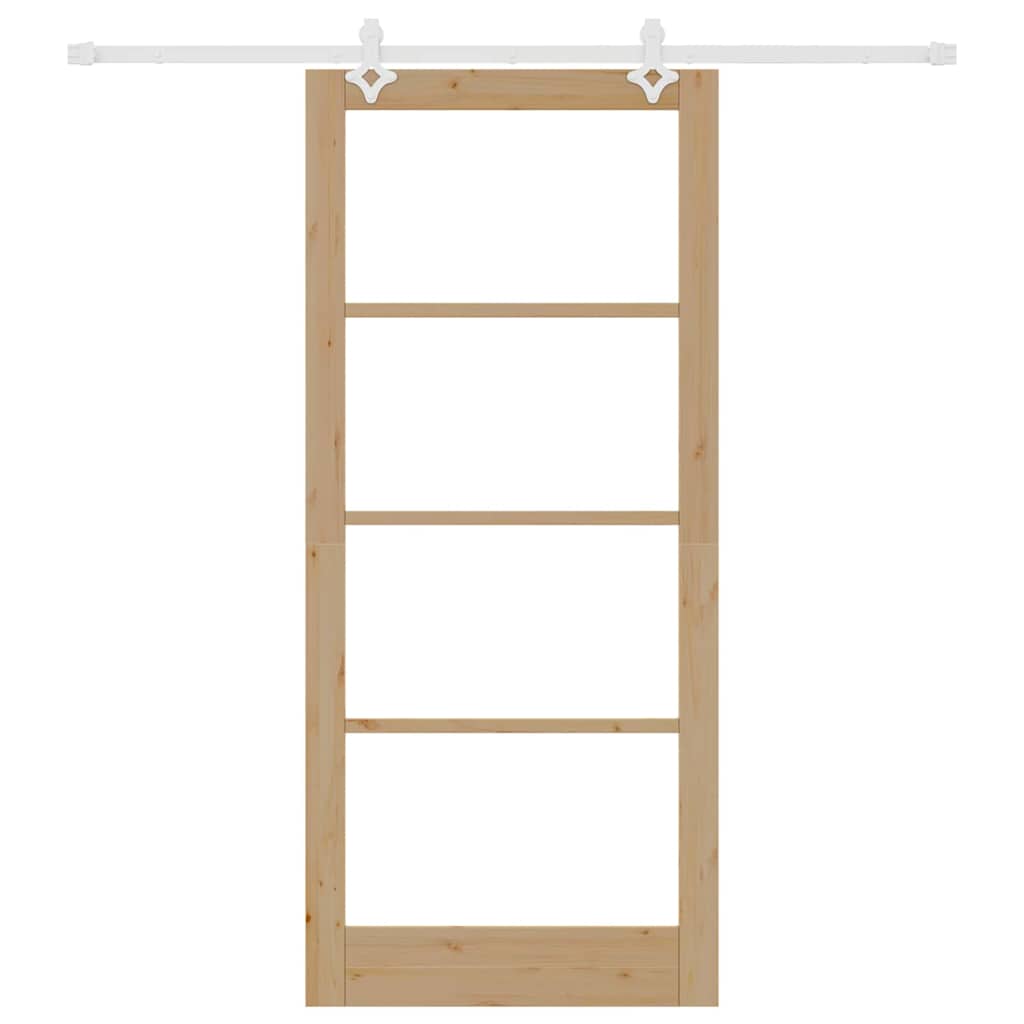 vidaXL Sliding Door 93 x 211 cm Solid Pine Wood and Glass Natural 4