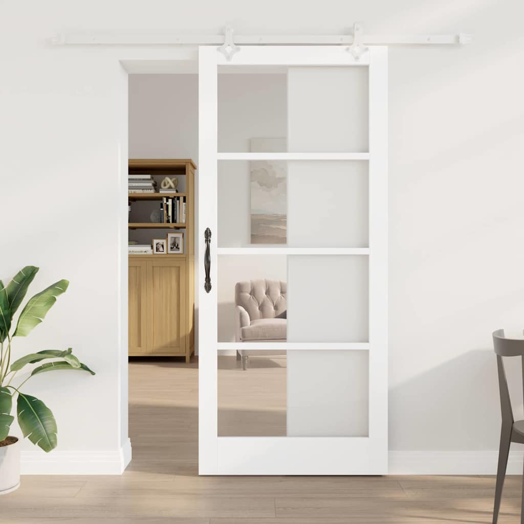 vidaXL Sliding Door 93 x 211 cm Solid Pine Wood and Glass White 1