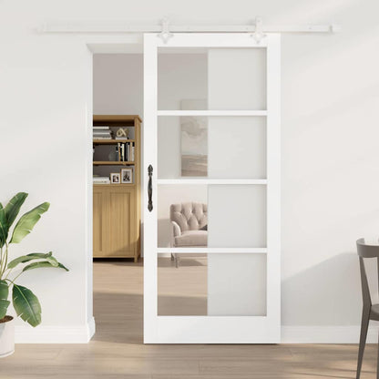 Sliding Door Solid Pine Wood and Glass 200 cm White 93 cm 211 cm