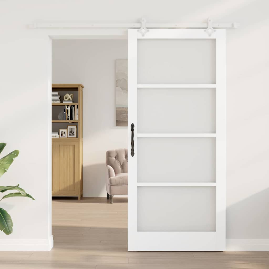 vidaXL Sliding Door 93 x 211 cm Solid Pine Wood and Glass White 3