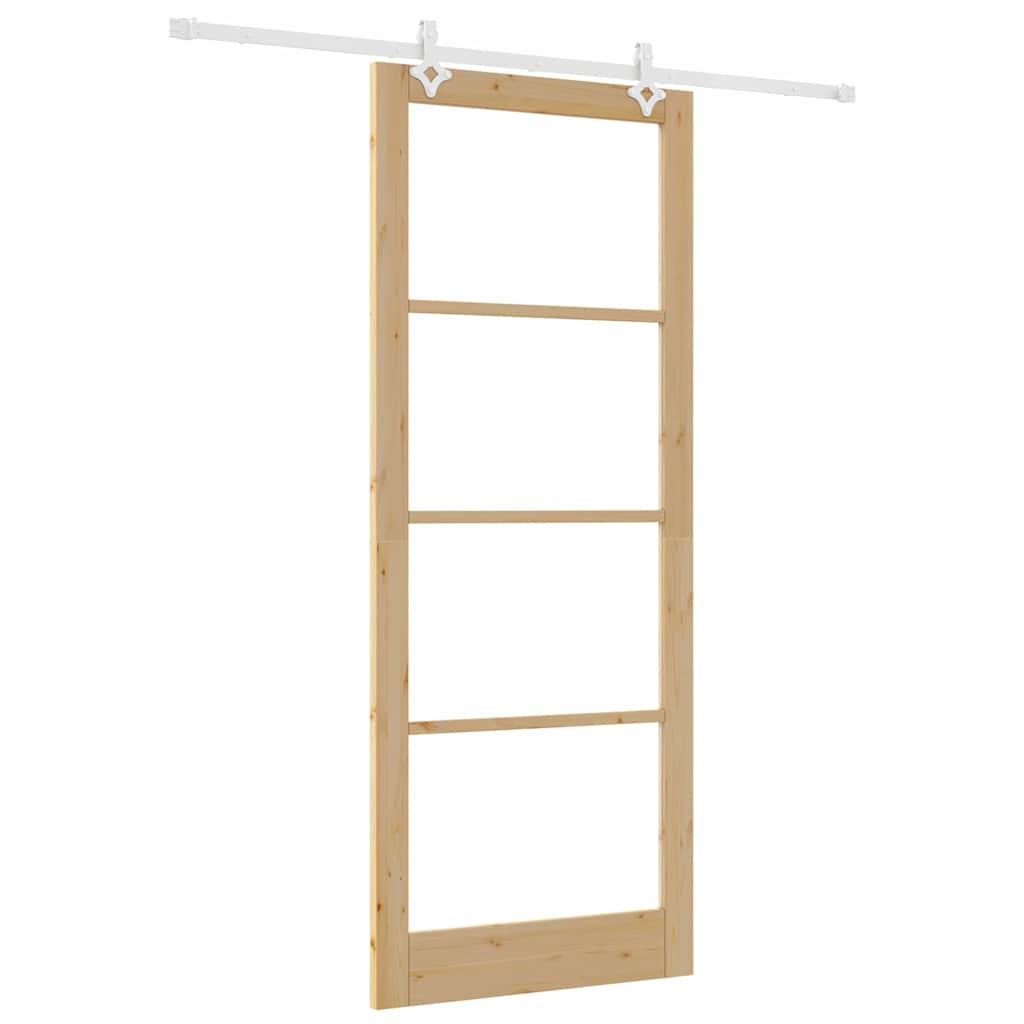 vidaXL Sliding Door 93 x 232 cm Solid Pine Wood and Glass Natural 2