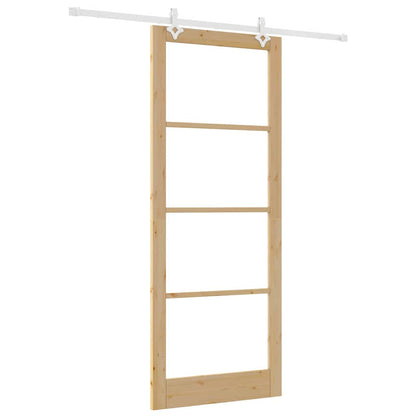 vidaXL Sliding Door 93 x 232 cm Solid Pine Wood and Glass Natural 2