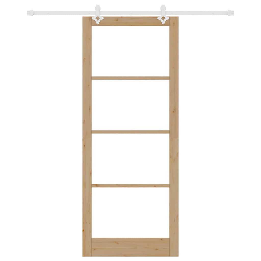 vidaXL Sliding Door 93 x 232 cm Solid Pine Wood and Glass Natural 4