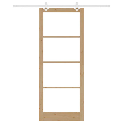 vidaXL Sliding Door 93 x 232 cm Solid Pine Wood and Glass Natural 4
