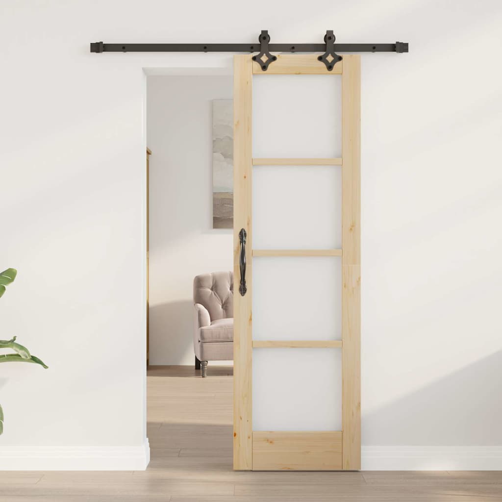 vidaXL Sliding Door Natural 61 x 198.5 cm Solid Pine Wood and Glass 3