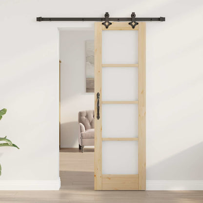 vidaXL Sliding Door Natural 61 x 198.5 cm Solid Pine Wood and Glass 3