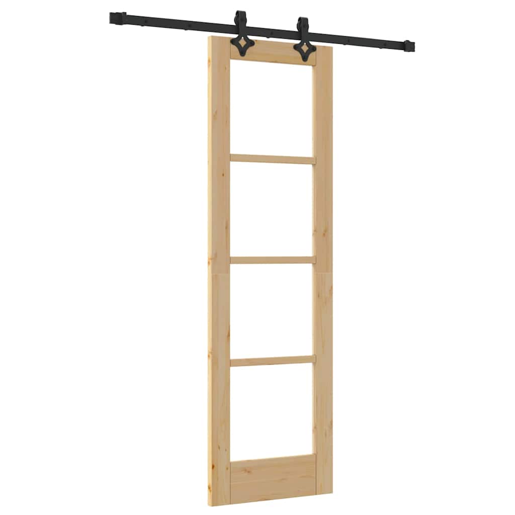 vidaXL Sliding Door Natural 61 x 198.5 cm Solid Pine Wood and Glass 2