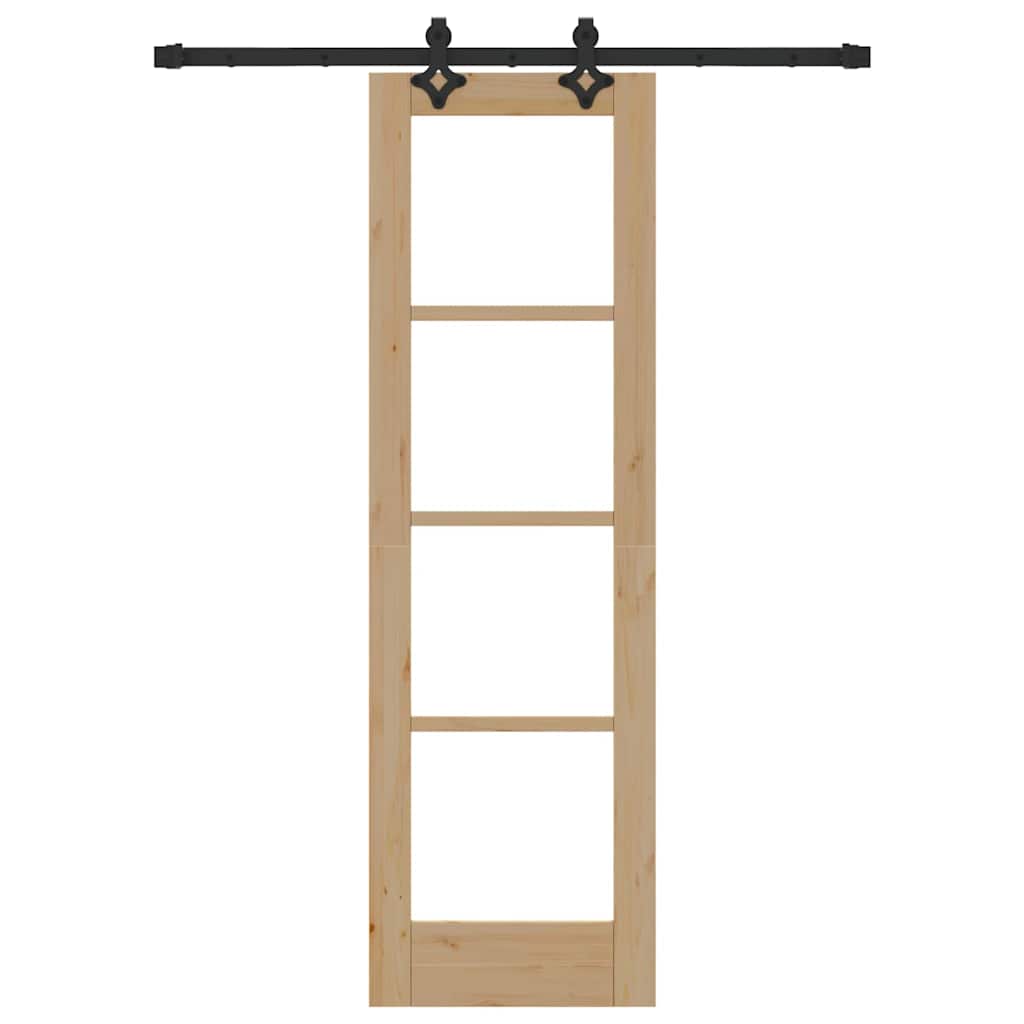 vidaXL Sliding Door Natural 61 x 198.5 cm Solid Pine Wood and Glass 4