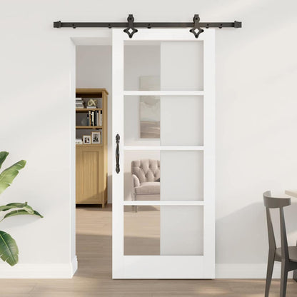 vidaXL Sliding Door White 83 x 202 cm Solid Pine Wood and Glass 1