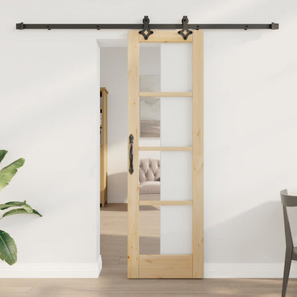 vidaXL Sliding Door Natural 61 x 198.5 cm Solid Pine Wood and Glass 1