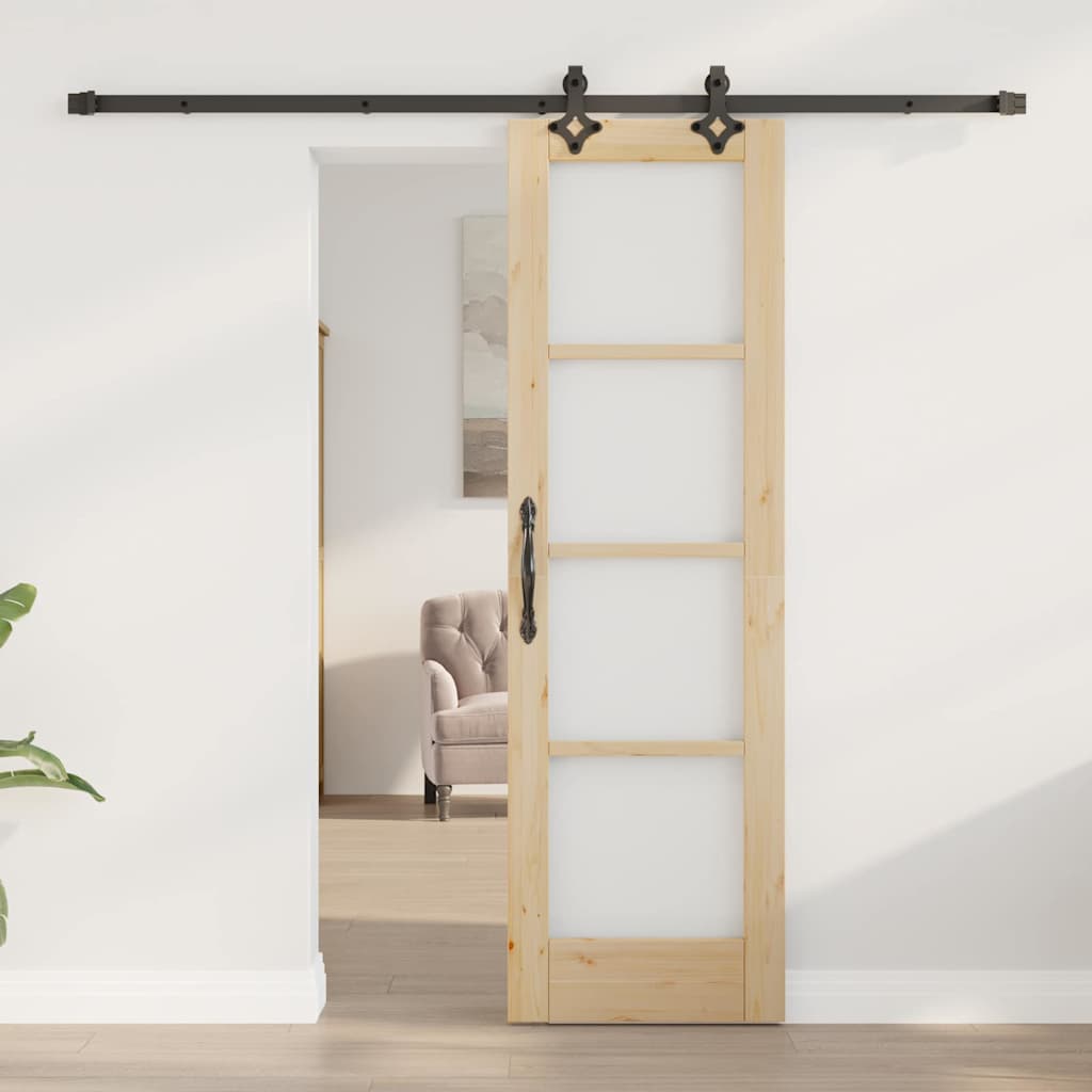 vidaXL Sliding Door Natural 61 x 198.5 cm Solid Pine Wood and Glass 3