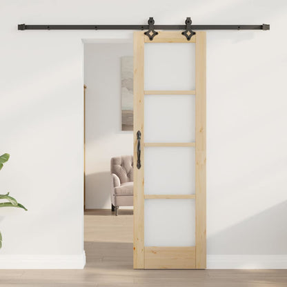 vidaXL Sliding Door Natural 61 x 198.5 cm Solid Pine Wood and Glass 3