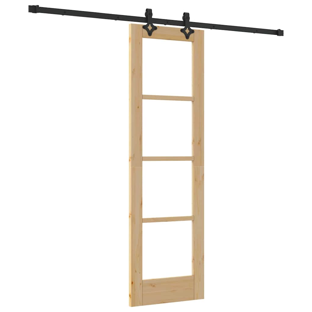vidaXL Sliding Door Natural 61 x 198.5 cm Solid Pine Wood and Glass 2