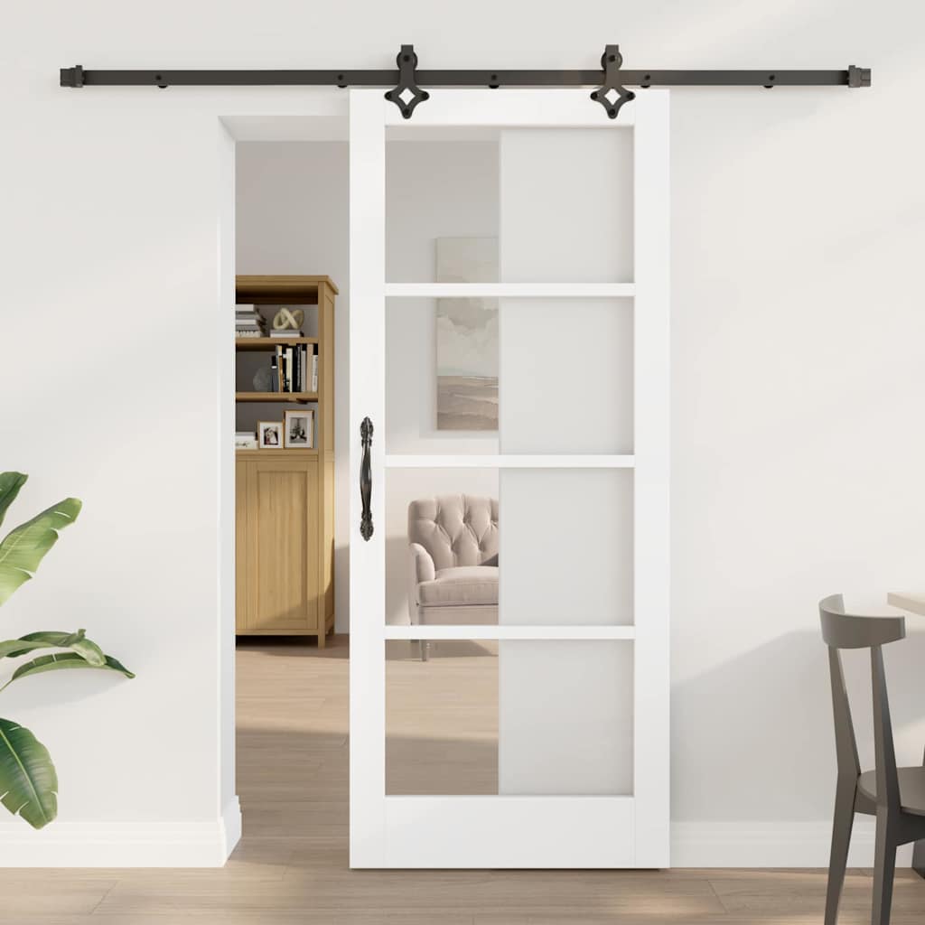 vidaXL Sliding Door White 83 x 202 cm Solid Pine Wood and Glass 1