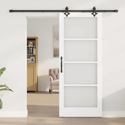 vidaXL Sliding Door White 83 x 202 cm Solid Pine Wood and Glass 3