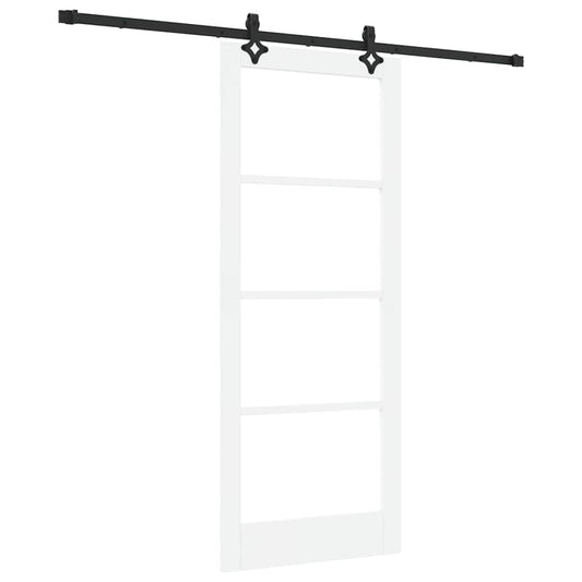 vidaXL Sliding Door White 83 x 202 cm Solid Pine Wood and Glass 2