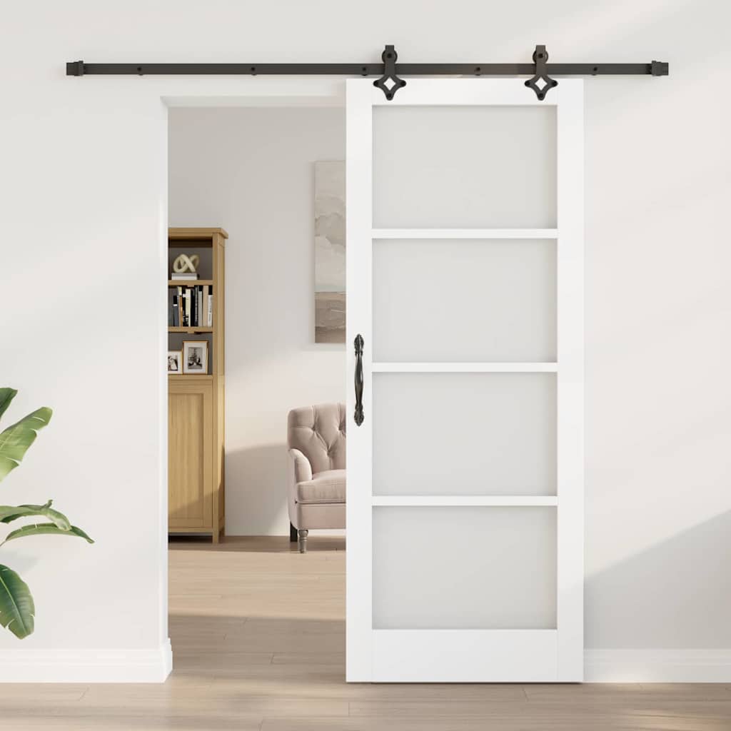 vidaXL Sliding Door White 83 x 211 cm Solid Pine Wood and Glass 3