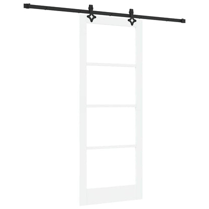 vidaXL Sliding Door White 83 x 211 cm Solid Pine Wood and Glass 2