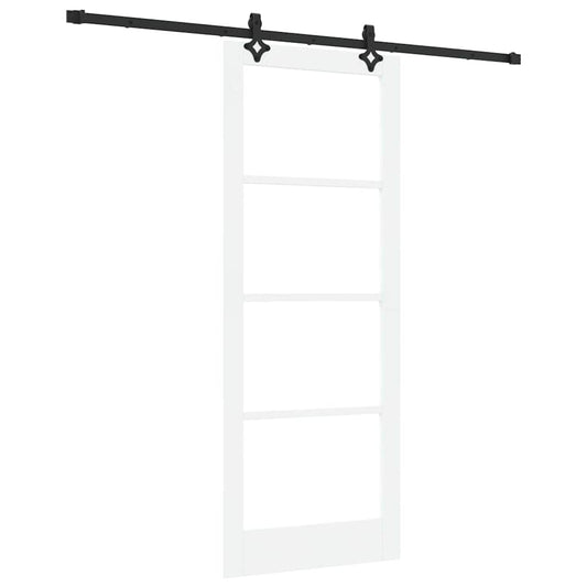 vidaXL Sliding Door White 83 x 211 cm Solid Pine Wood and Glass 2
