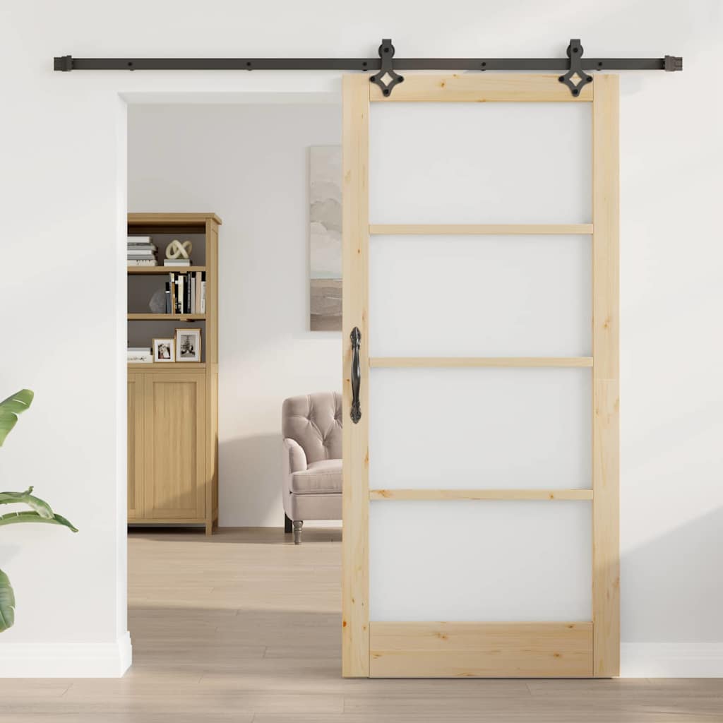 vidaXL Sliding Door Natural 93 x 202 cm Solid Pine Wood and Glass 3