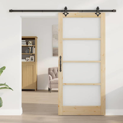 vidaXL Sliding Door Natural 93 x 202 cm Solid Pine Wood and Glass 3