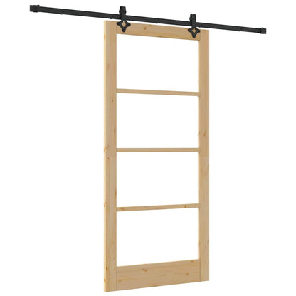 vidaXL Sliding Door Natural 93 x 202 cm Solid Pine Wood and Glass 2