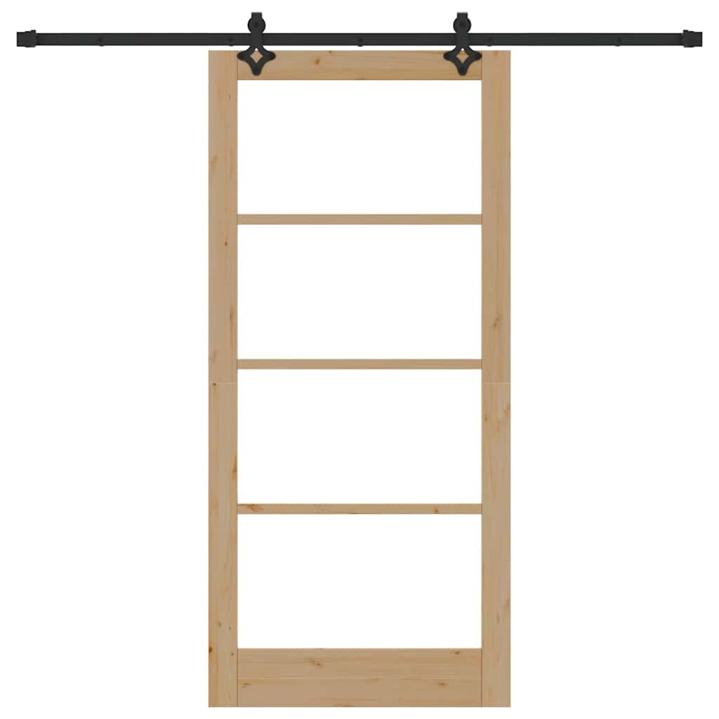 vidaXL Sliding Door Natural 93 x 202 cm Solid Pine Wood and Glass 4
