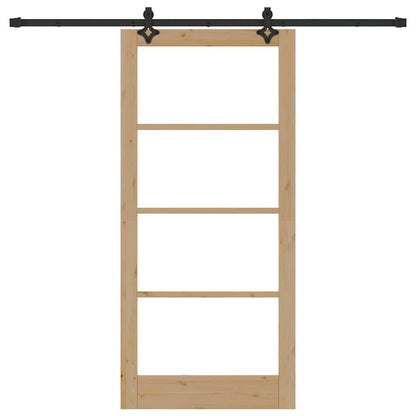 vidaXL Sliding Door Natural 93 x 202 cm Solid Pine Wood and Glass 4