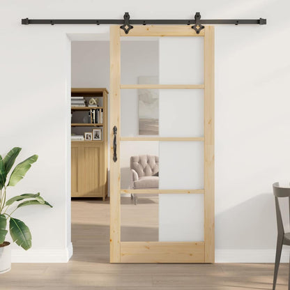 vidaXL Sliding Door Natural 93 x 211 cm Solid Pine Wood and Glass 1