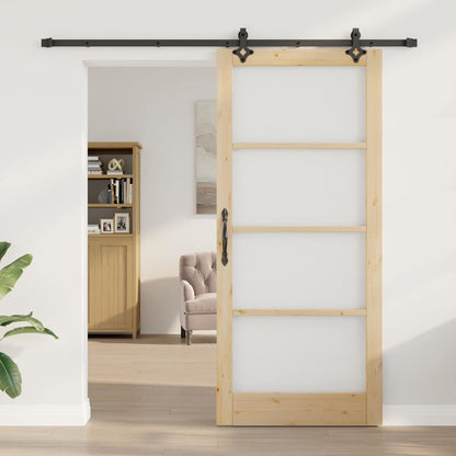 vidaXL Sliding Door Natural 93 x 211 cm Solid Pine Wood and Glass 3