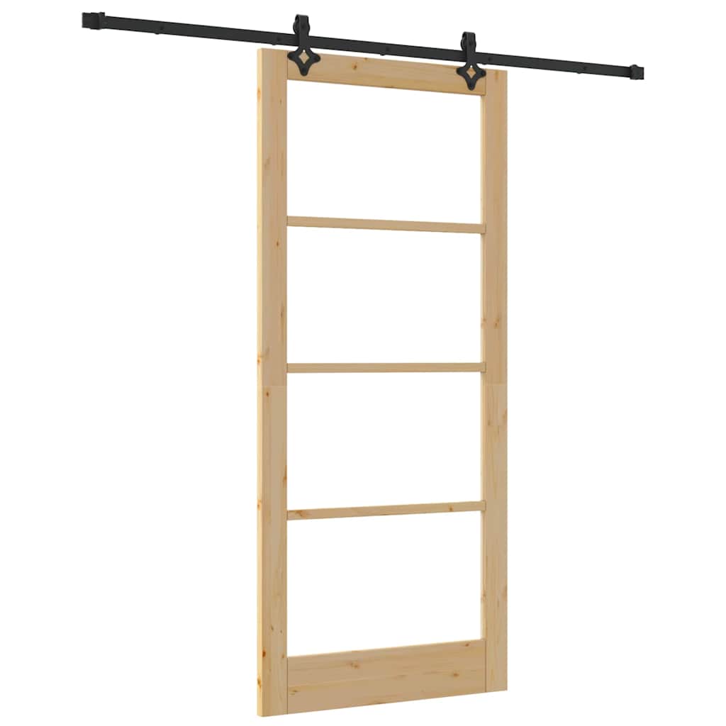 vidaXL Sliding Door Natural 93 x 211 cm Solid Pine Wood and Glass 2