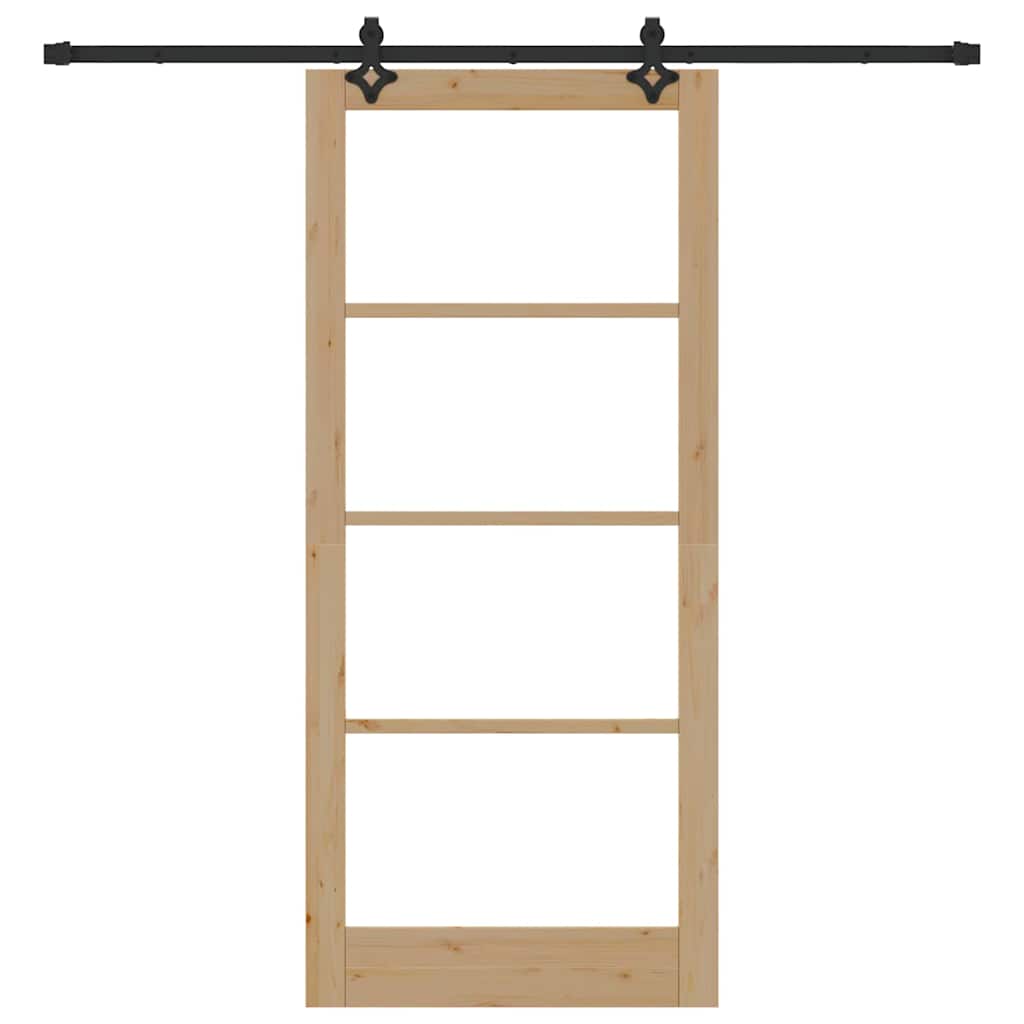vidaXL Sliding Door Natural 93 x 211 cm Solid Pine Wood and Glass 4