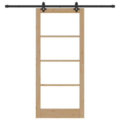 vidaXL Sliding Door Natural 93 x 211 cm Solid Pine Wood and Glass 4