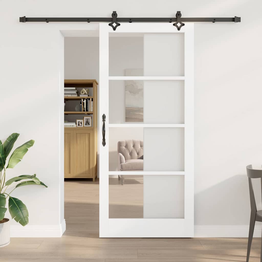 vidaXL Sliding Door White 93 x 211 cm Solid Pine Wood and Glass 1