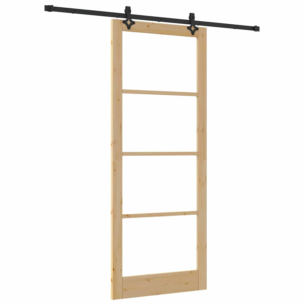 vidaXL Sliding Door Natural 93 x 232 cm Solid Pine Wood and Glass 2