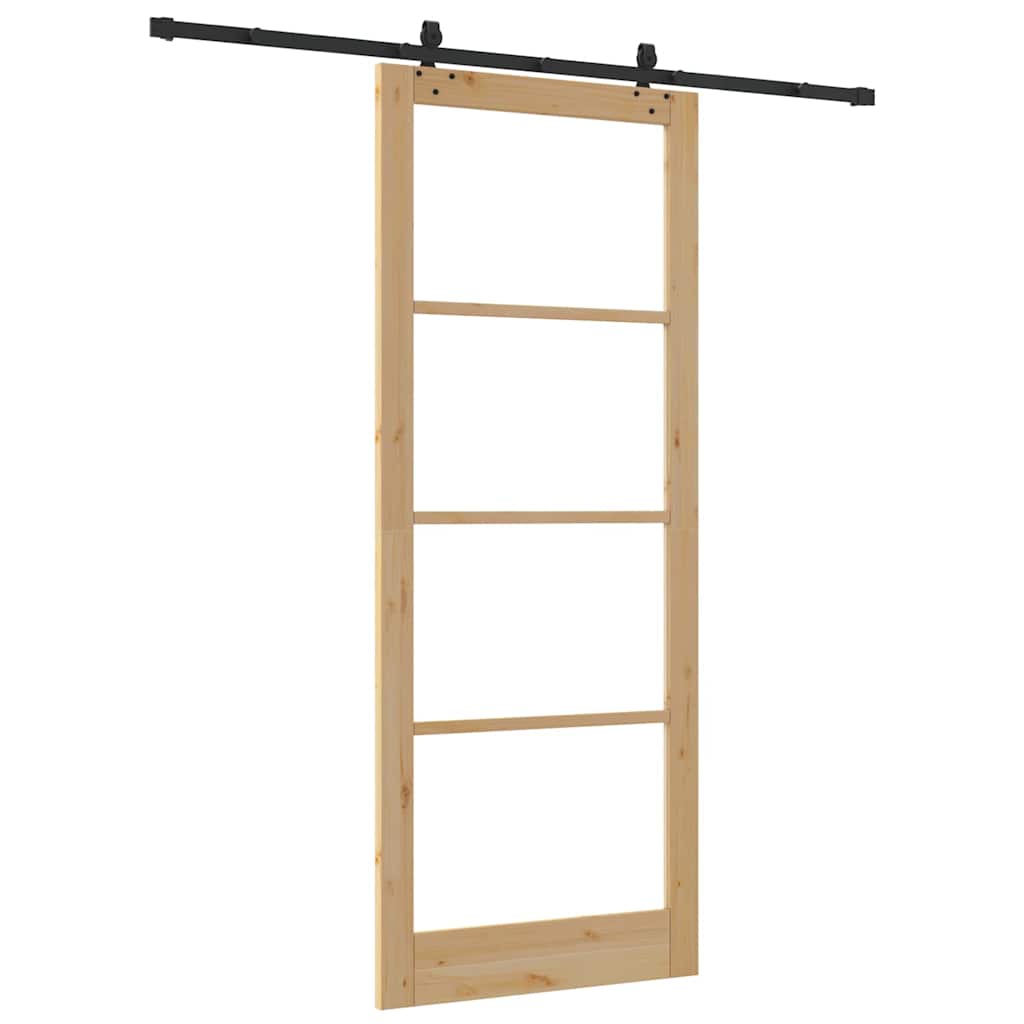 vidaXL Sliding Door Natural 93 x 232 cm Solid Pine Wood and Glass 6
