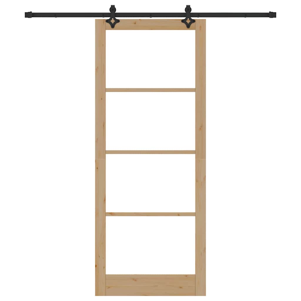 vidaXL Sliding Door Natural 93 x 232 cm Solid Pine Wood and Glass 4