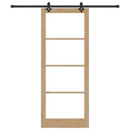 vidaXL Sliding Door Natural 93 x 232 cm Solid Pine Wood and Glass 4